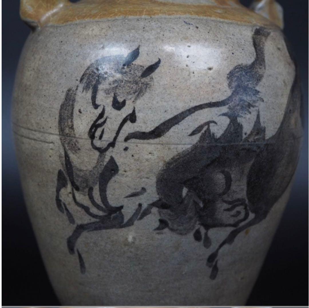 送料無料　明治期 古相馬双耳花瓶 　高さ25.5ｃｍ