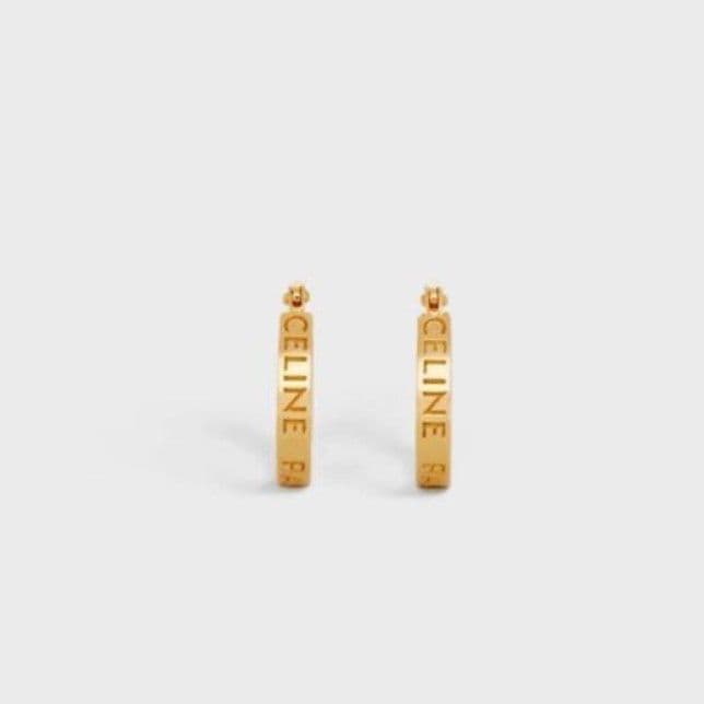 CELINE PARIS　フープ　ゴールド　フィニッシュ　ブラス　ロゴ　ピアス