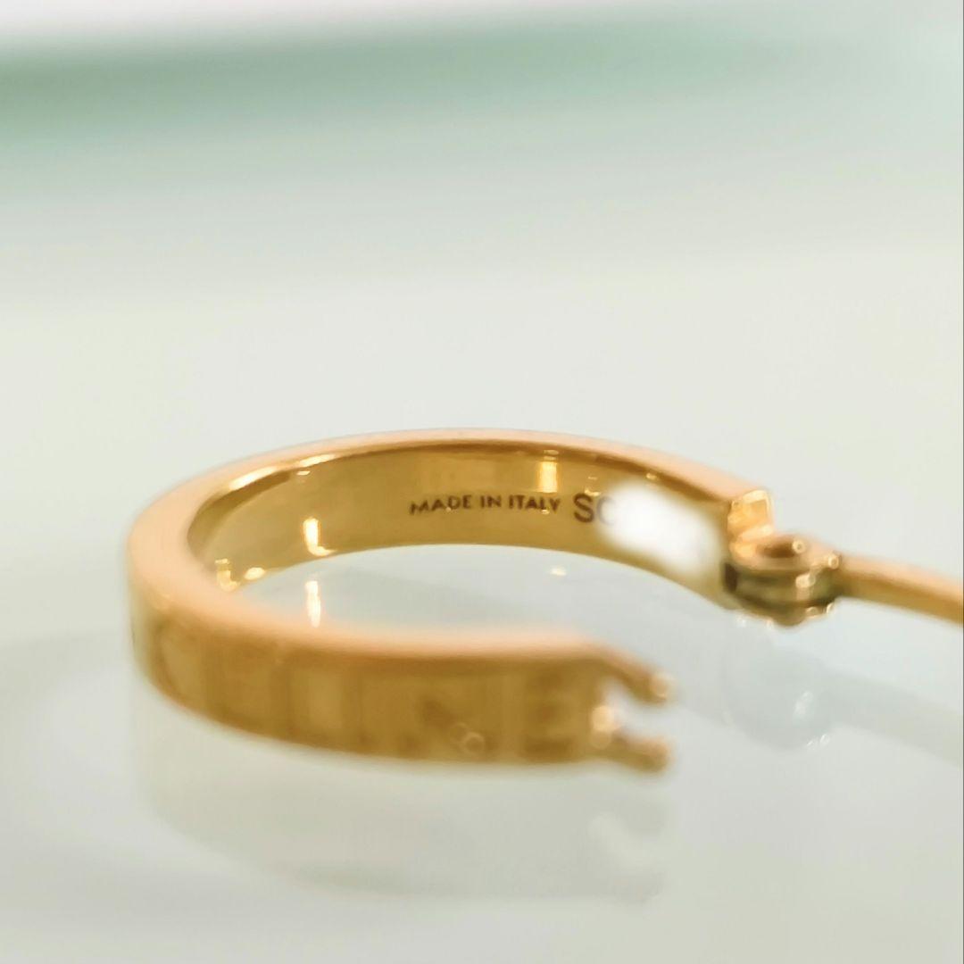 CELINE PARIS　フープ　ゴールド　フィニッシュ　ブラス　ロゴ　ピアス