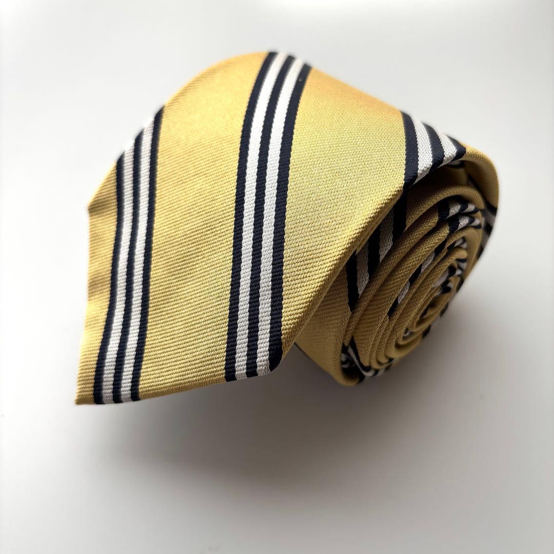 ꧁極美品꧂ ブルックスブラザーズ ネクタイ ストライプ イエロー ホワイト 光沢