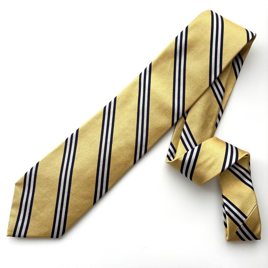 ꧁極美品꧂ ブルックスブラザーズ ネクタイ ストライプ イエロー ホワイト 光沢