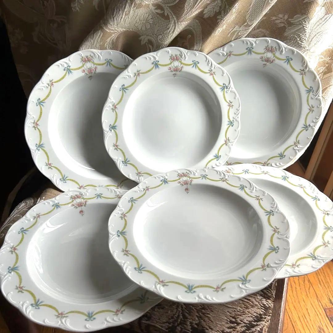 ドイツ製ROSENTHAL可憐なリボンガーランド ホイップレリーフディッシュ6枚