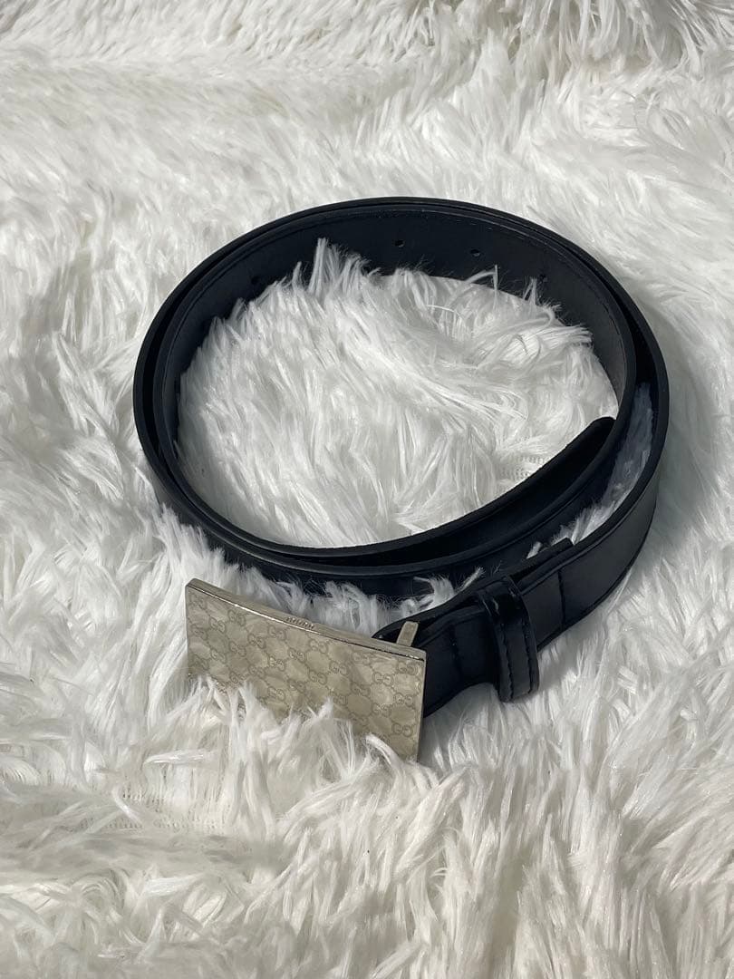 美品　GUCCI グッチ GG柄プレートバックル 本革　レザーベルト