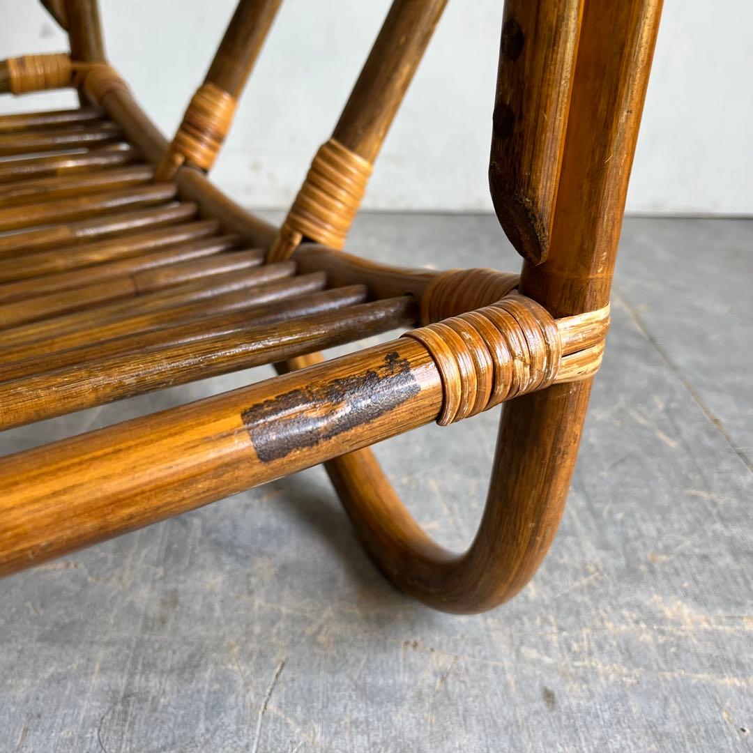 ヴィンテージ ラタン 籐 ガラス テーブル 昭和レトロ z606