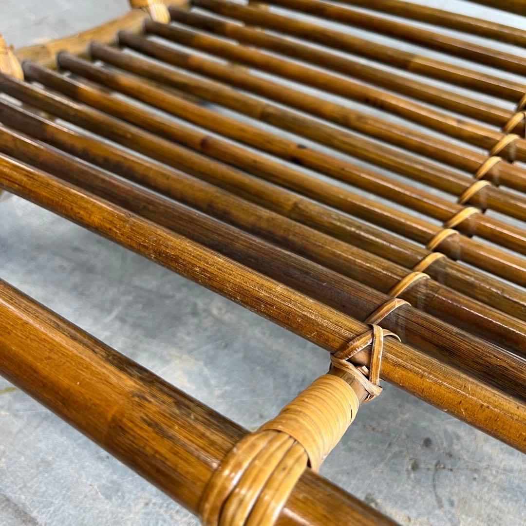 ヴィンテージ ラタン 籐 ガラス テーブル 昭和レトロ z606