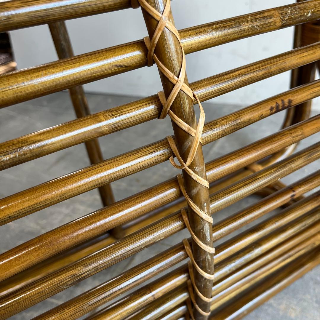 ヴィンテージ ラタン 籐 ガラス テーブル 昭和レトロ z606