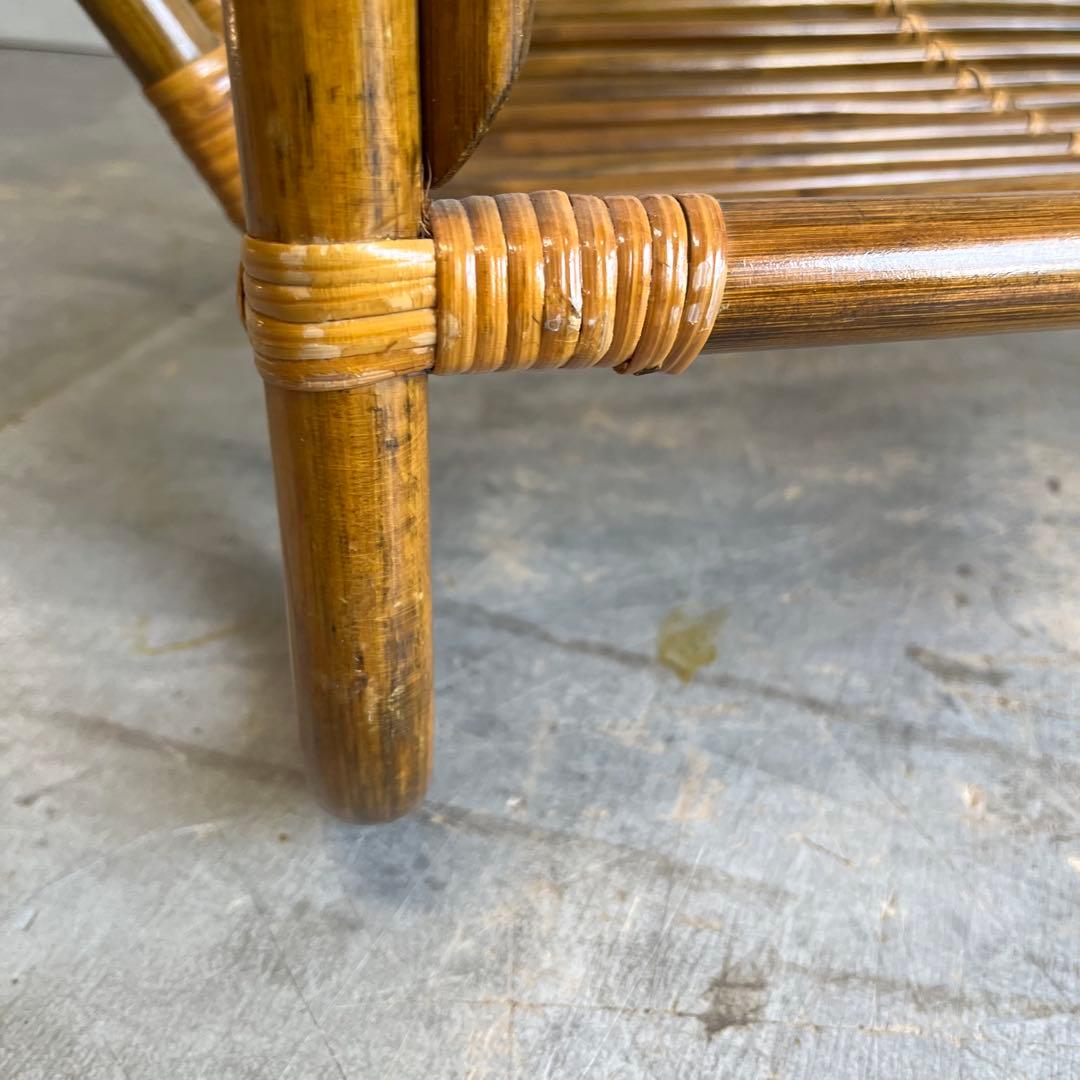 ヴィンテージ ラタン 籐 ガラス テーブル 昭和レトロ z606