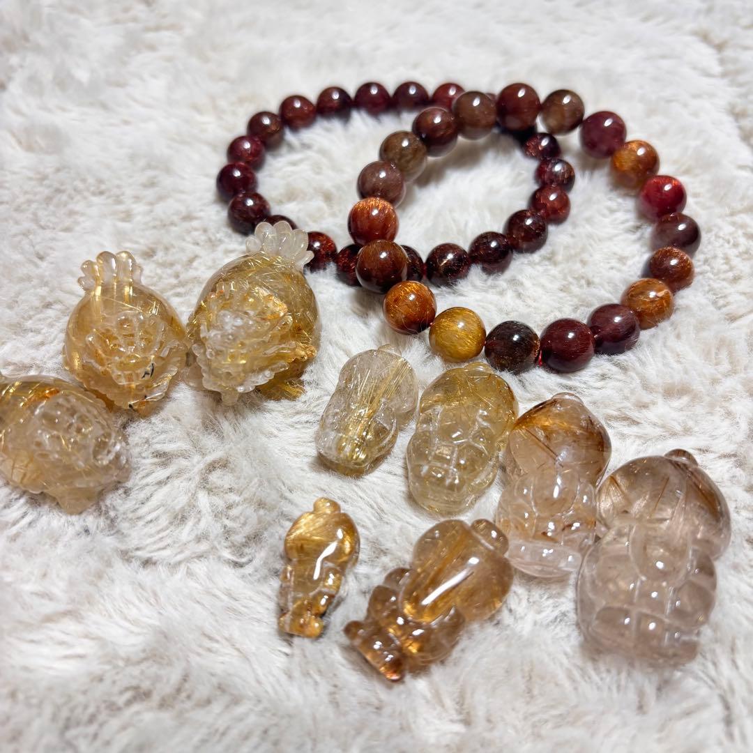 【高品質ルチル】 まとめ売り ルチルクォーツ 貔貅 龍亀 ブレスレット
