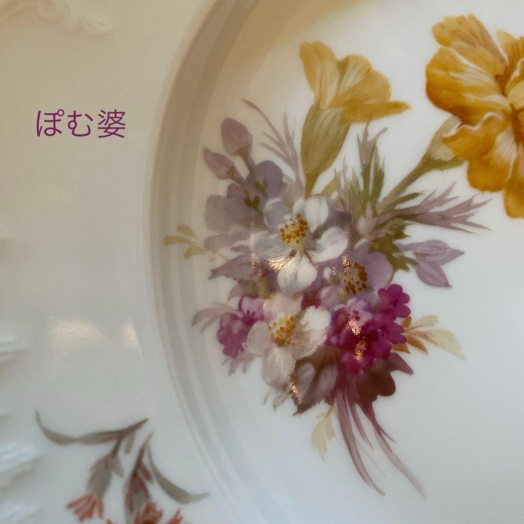 【KPMベルリン】印象派 印象主義「花と蝶」 金彩 レリーフ 皿／ランチョン皿