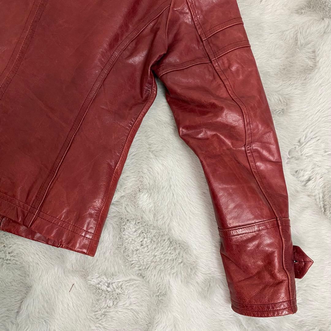 A.S.M レザージャケット 48 水牛革 赤 シングルライダース　Y2K