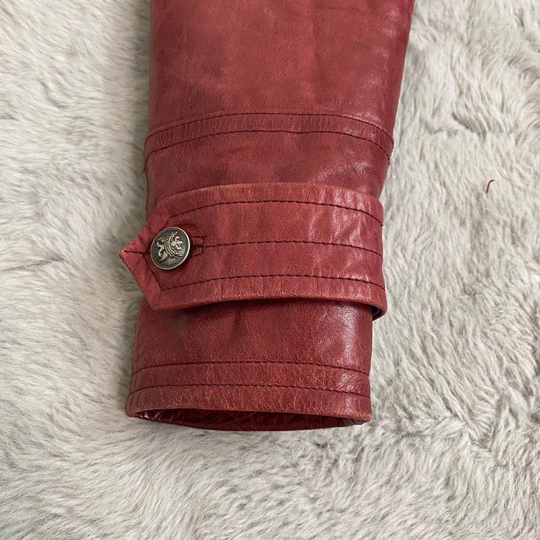 A.S.M レザージャケット 48 水牛革 赤 シングルライダース　Y2K