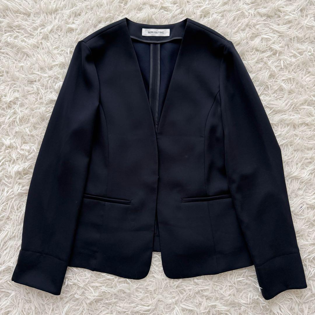 Natural Beauty Basicセットアップスーツ ノーカラー ネイビー