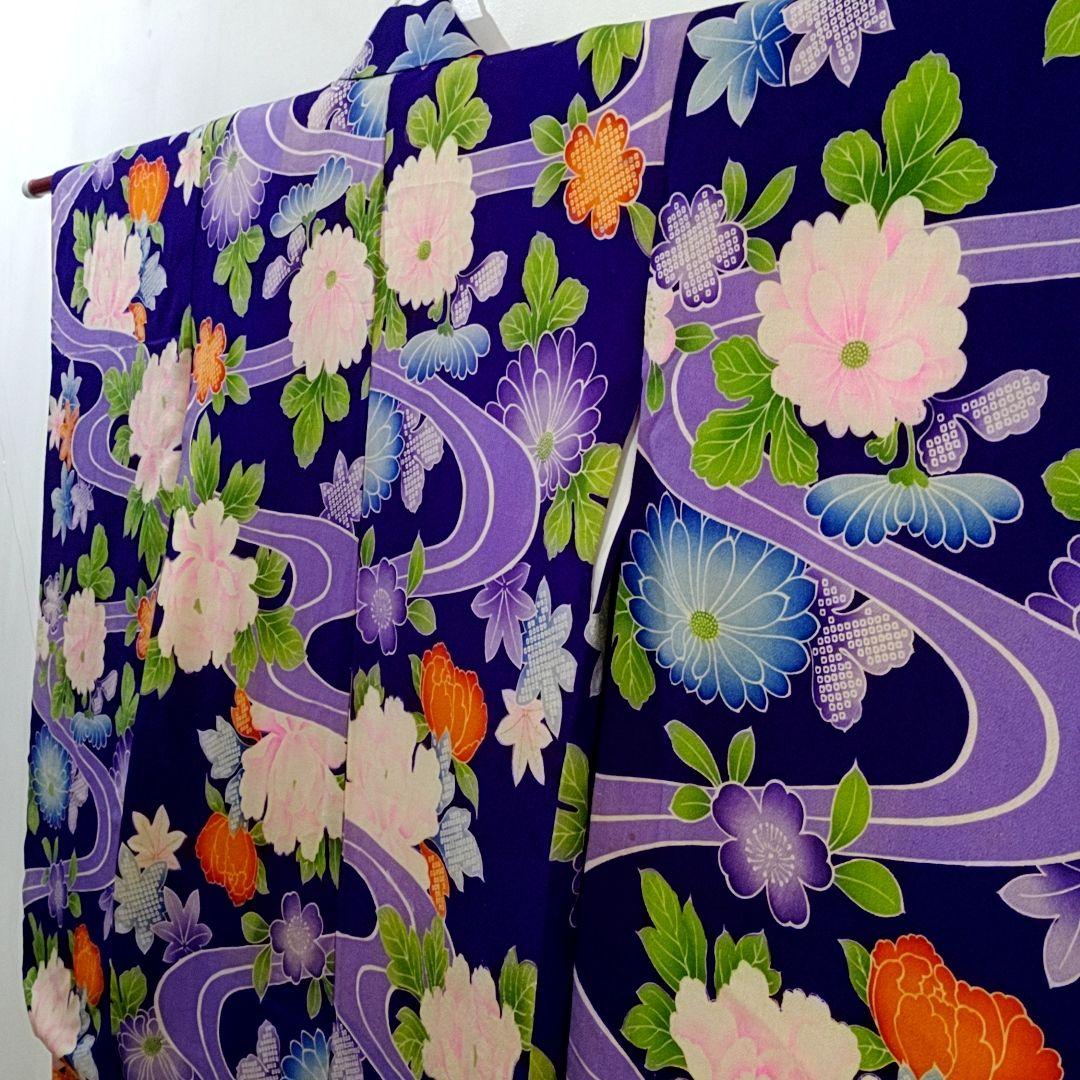 アンティーク錦紗 縮緬 子供振袖 七五三 ７歳 女の子 お稽古 舞台衣装 着物