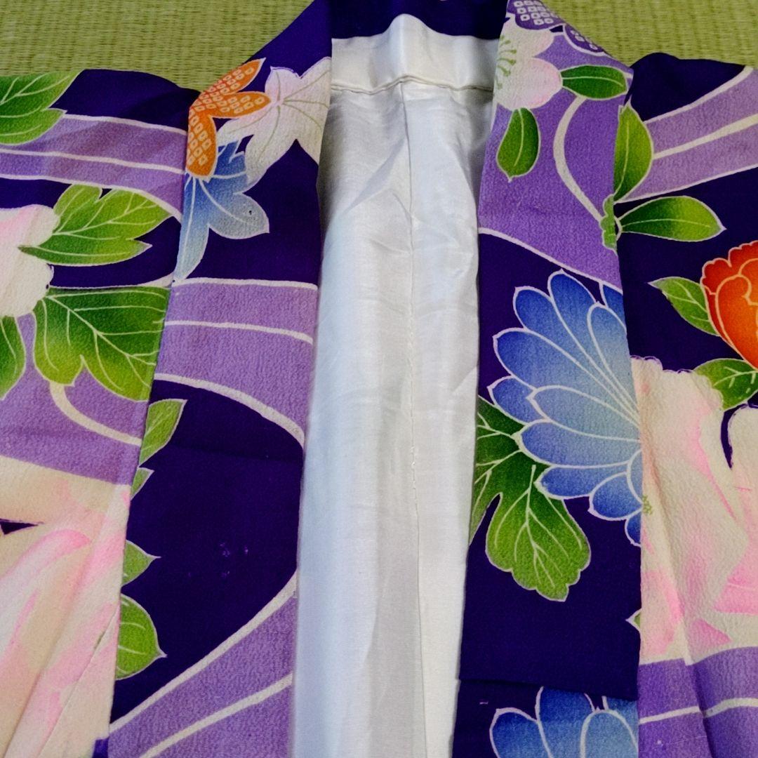 アンティーク錦紗 縮緬 子供振袖 七五三 ７歳 女の子 お稽古 舞台衣装 着物