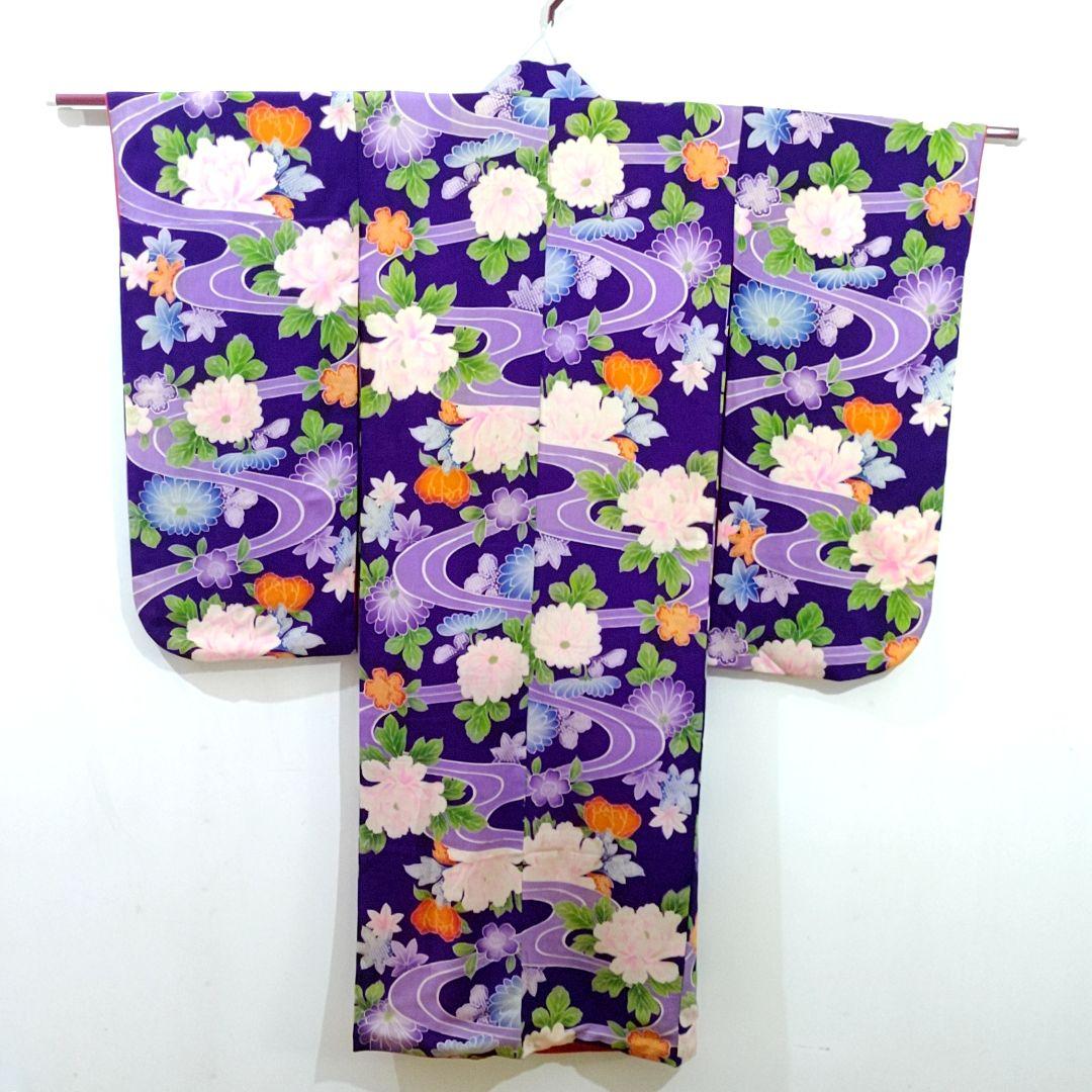 アンティーク錦紗 縮緬 子供振袖 七五三 ７歳 女の子 お稽古 舞台衣装 着物