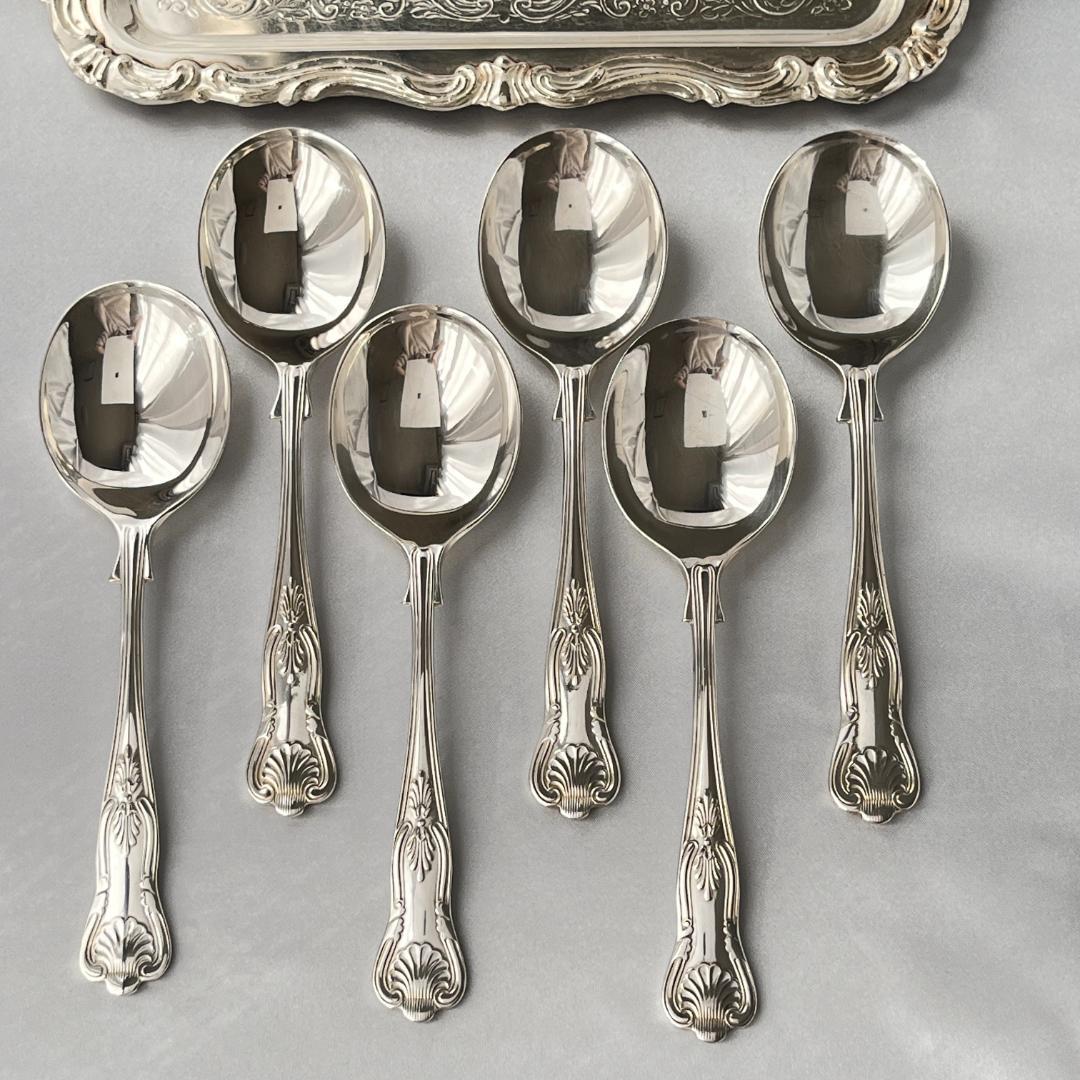 【英国】 キングスパターン コンソメスプーン 6本【シルバープレート】