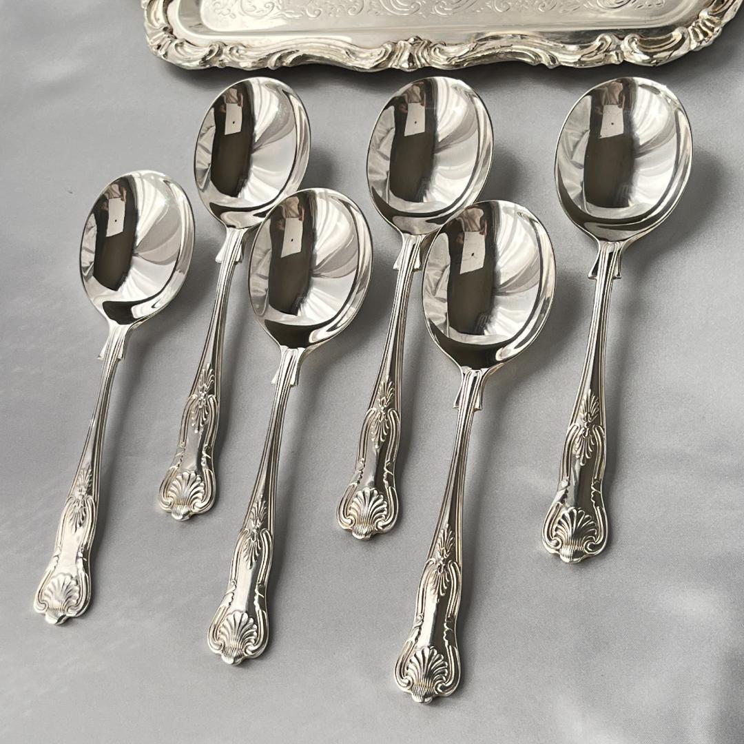 【英国】 キングスパターン コンソメスプーン 6本【シルバープレート】