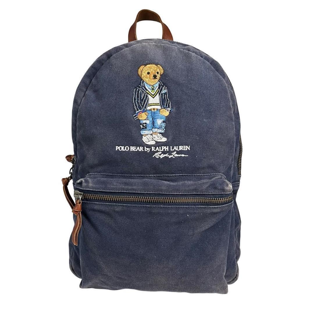 良品 ポロラルフローレン リュック バックパック ポロベア キャンバス ネイビー