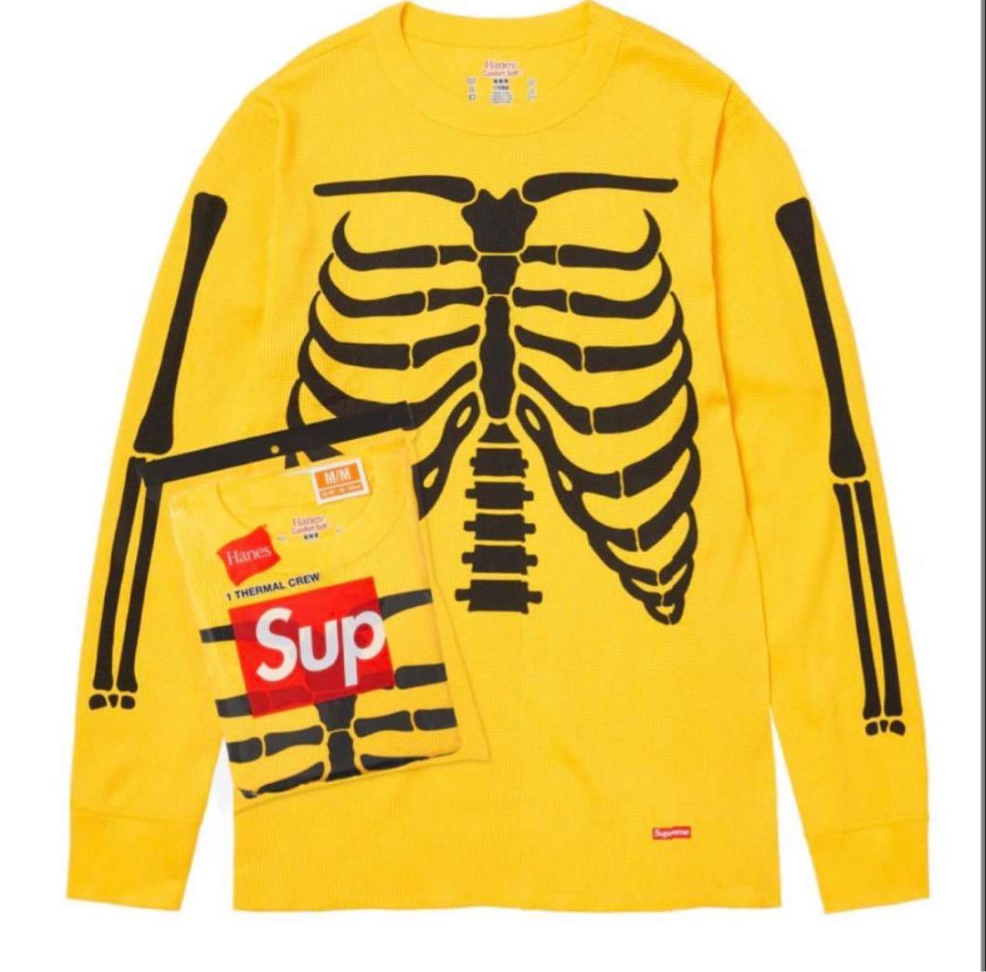Supreme hanes　黄 bones thermal crew XL