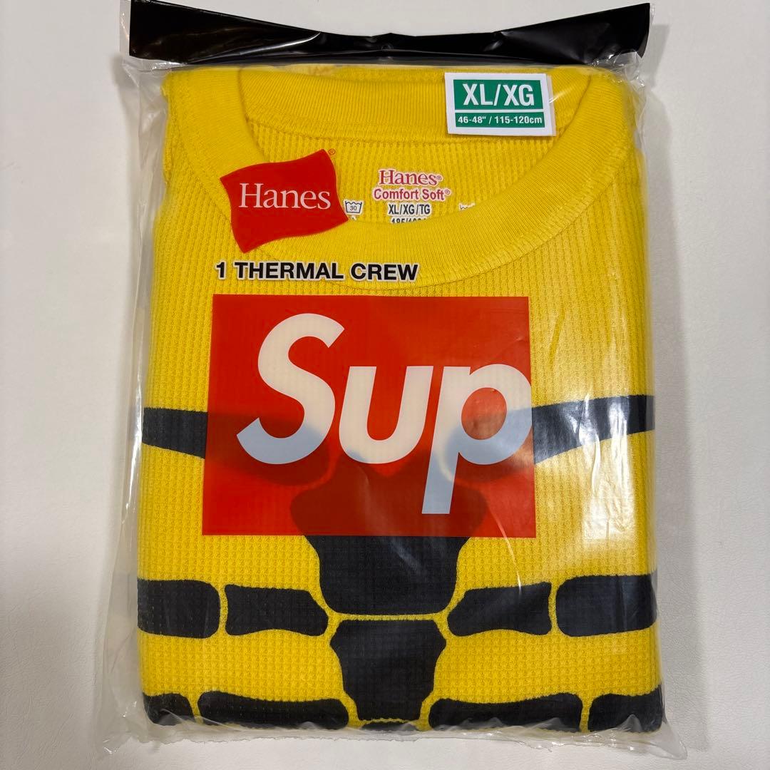 Supreme hanes　黄 bones thermal crew XL
