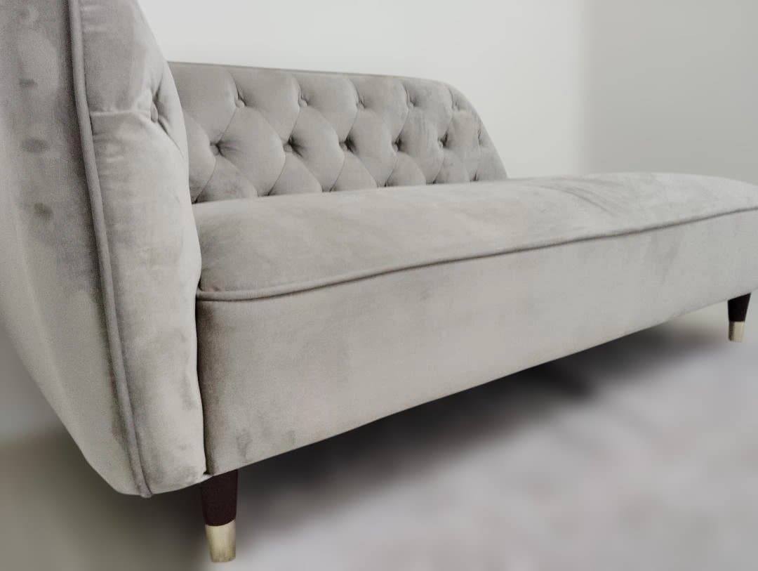 LOWYA　ソファ　[幅149] 2人掛け カウチソファ ベルベット調 天然木