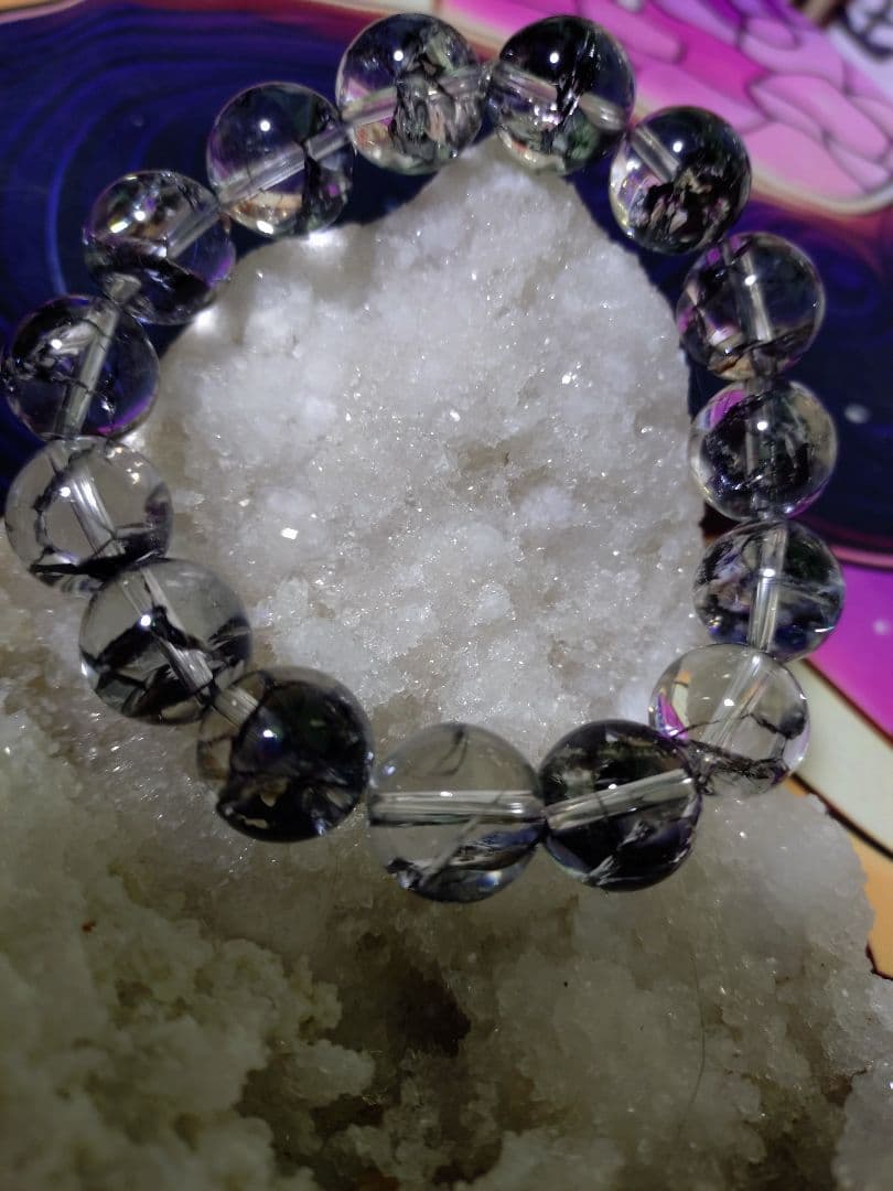 マダガスカル産 グラファイトインクォーツ ブレスレット エレスチャル水晶