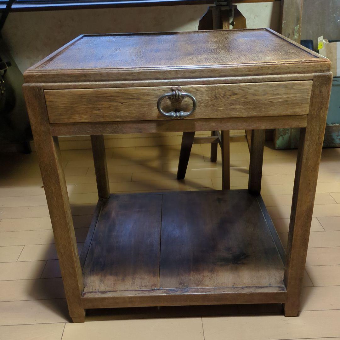 アンティーク古道具フランス取っ手木製サイドテーブル 引き出し付き
