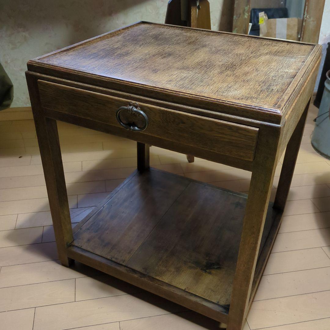アンティーク古道具フランス取っ手木製サイドテーブル 引き出し付き