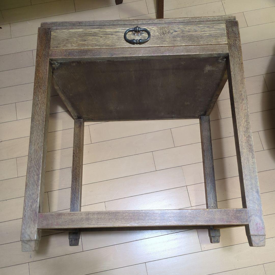 アンティーク古道具フランス取っ手木製サイドテーブル 引き出し付き