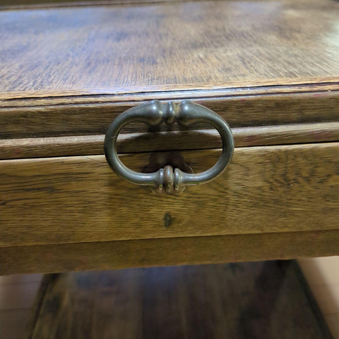 アンティーク古道具フランス取っ手木製サイドテーブル 引き出し付き