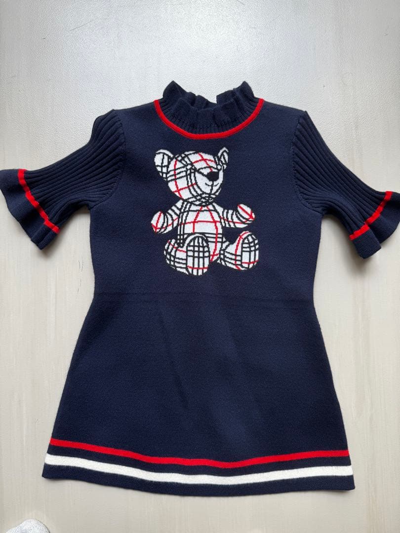 Burberryテディベア刺繍 ネイビー ワンピース 18M