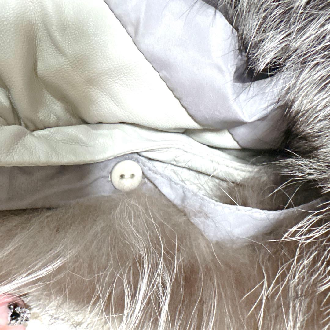 希少ダーマコレクションラムレザーロングダウンコートシルバーフォックスファーグレー