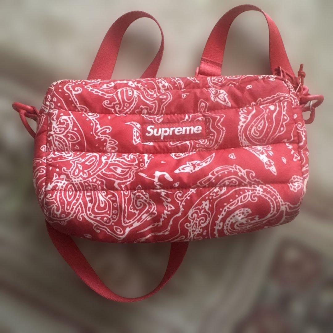 美品 Supreme Puffer Side Bag Red Paisley