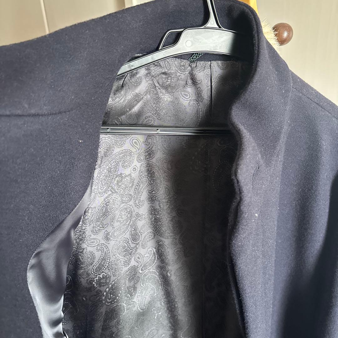 美品】ニコル　NICOLE ネイビーコート　スタンドカラー　比翼ボタン　50