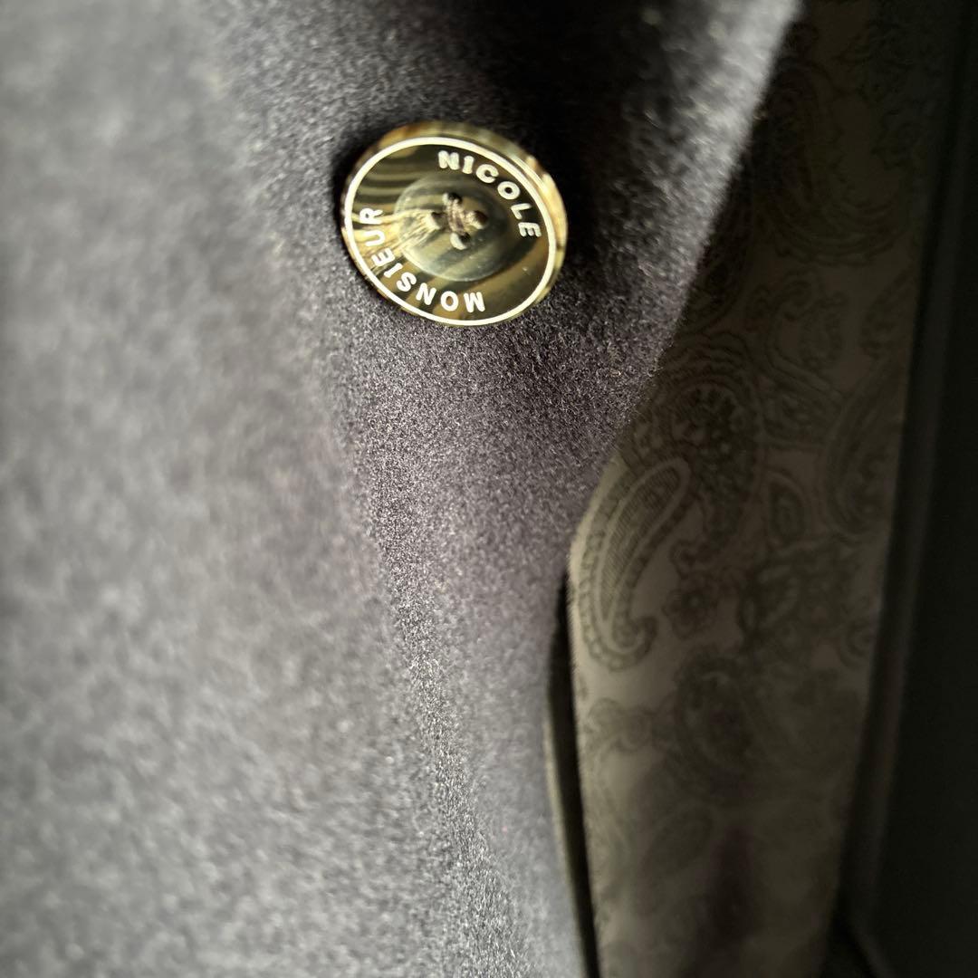 美品】ニコル　NICOLE ネイビーコート　スタンドカラー　比翼ボタン　50