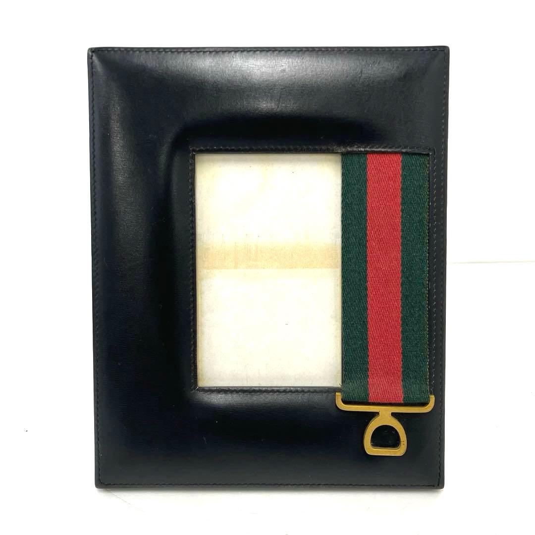 ヴィンテージ☆GUCCI☆グッチ☆フォトフレーム☆シェリーライン☆レザー☆黒！
