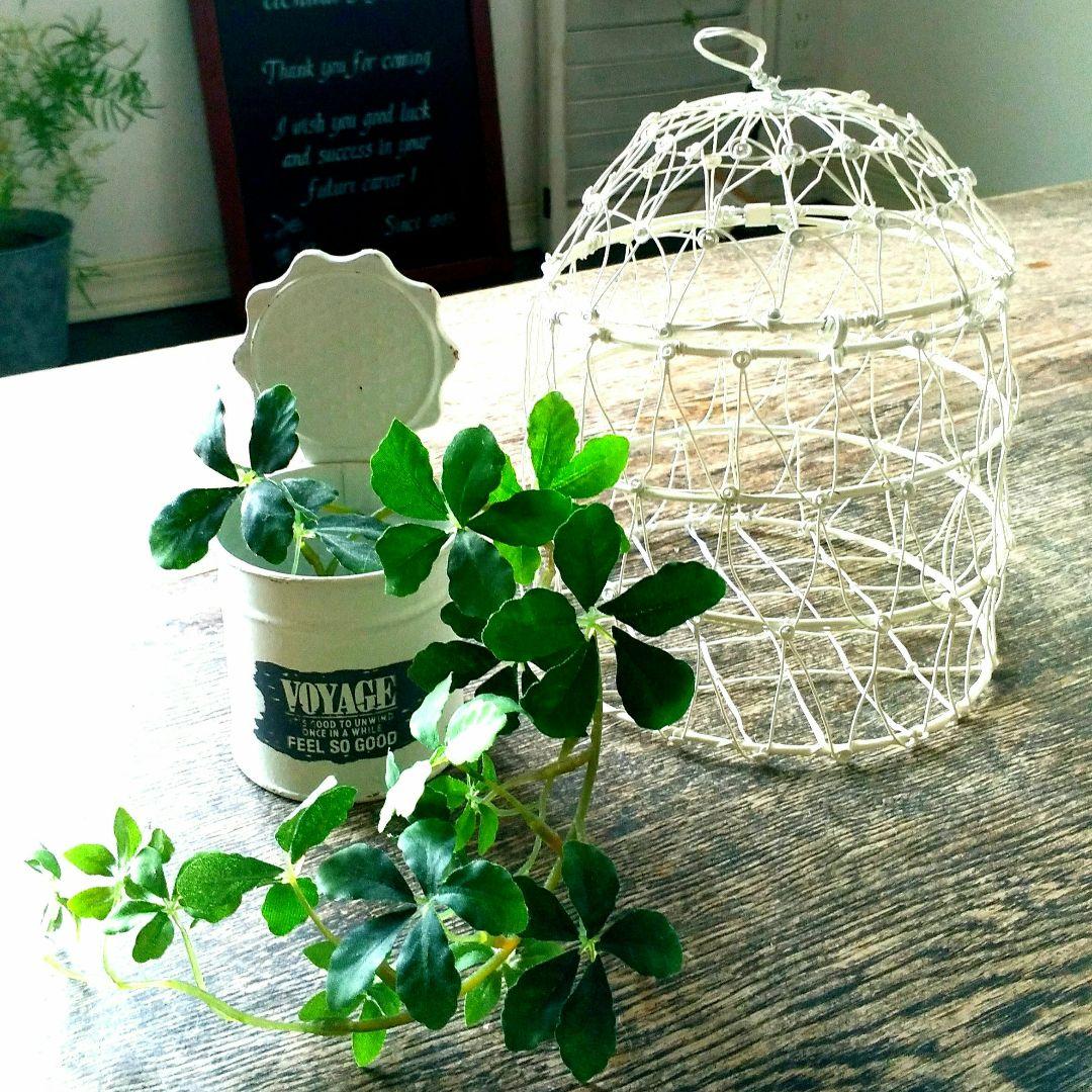 未使用☆アイアンの鳥かご風鉢ポット＆白いブリキポット＆フェイクグリーン