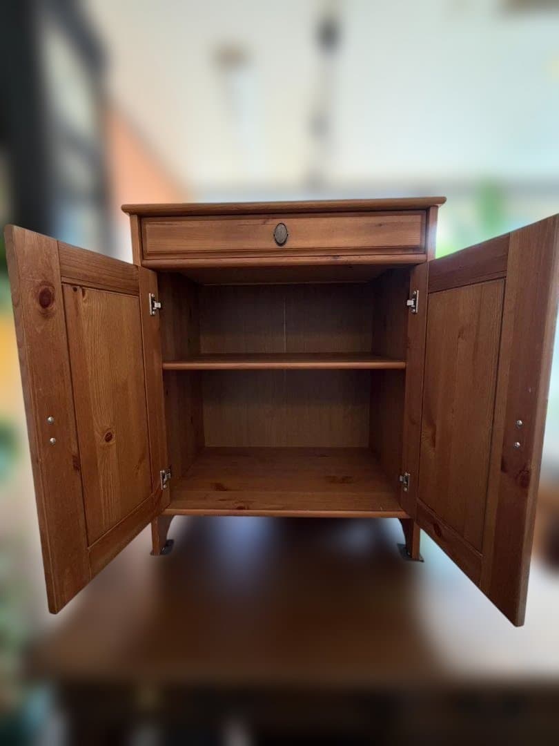 北欧風アンティーク パイン家具 2段収納棚 扉付き 食器棚　カントリー家具