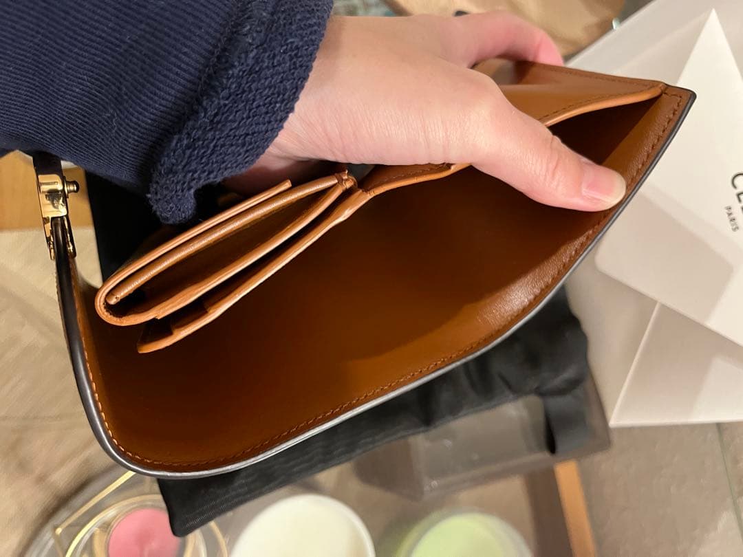 セリーヌ CELINE 三つ折り財布 ウォレット トリオンフ レザー/ツイード