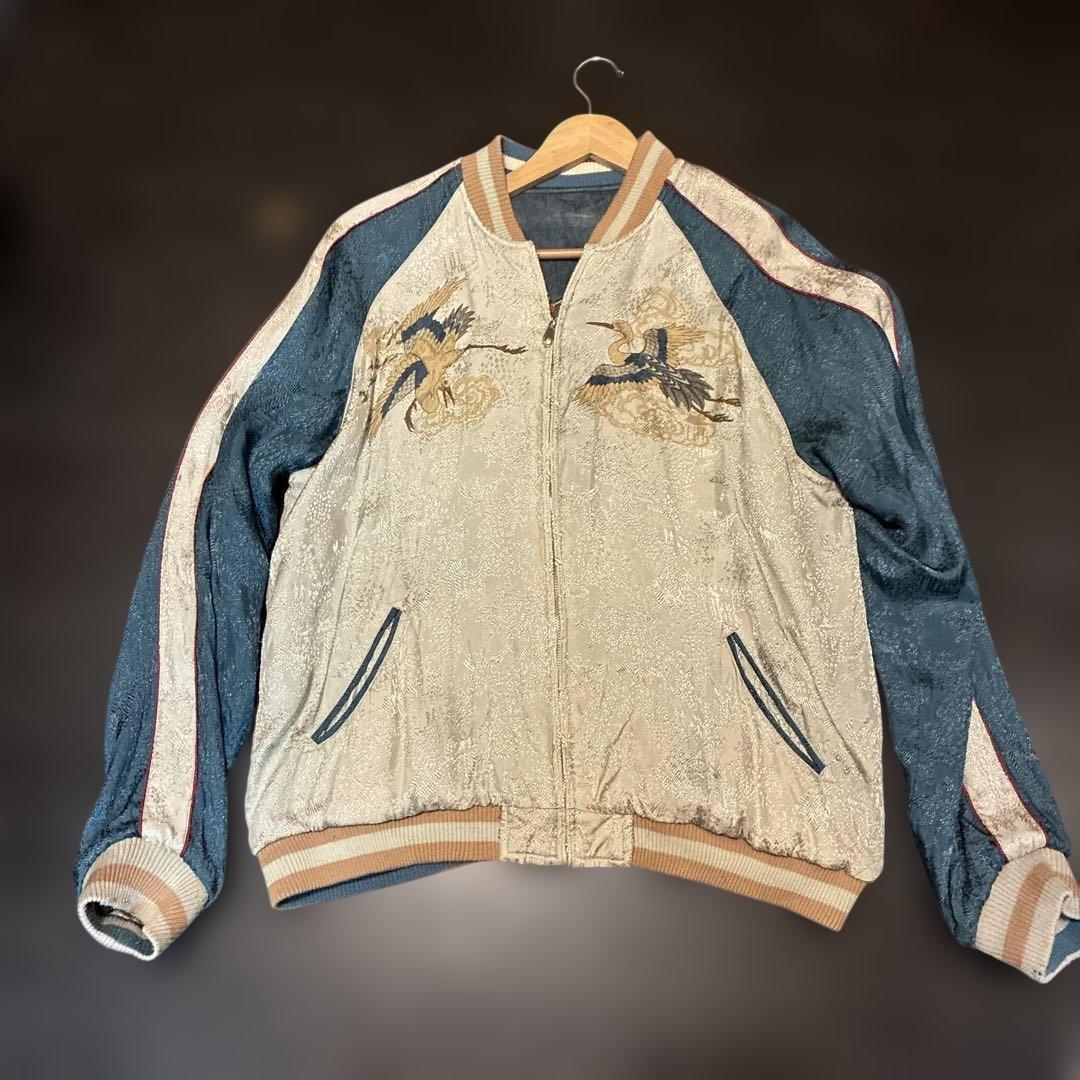 90s?プリント&サテン両面スカジャン　リバーシブル