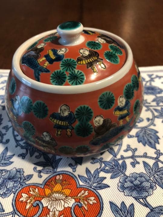 九谷祥花作、古九谷、昭和　蓋付きポット値下げ❗️