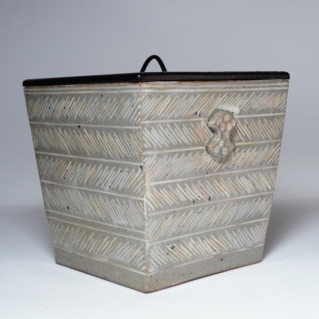 佐久間勝山　三島四方水指　共箱　茶道具　万古焼　松古窯　玄々斎好写