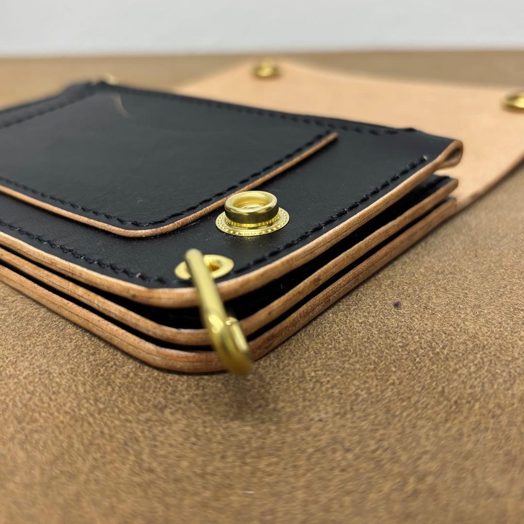 ホースハイド　トラッカーウォレット　ミドル　黒　茶心　3層　alps