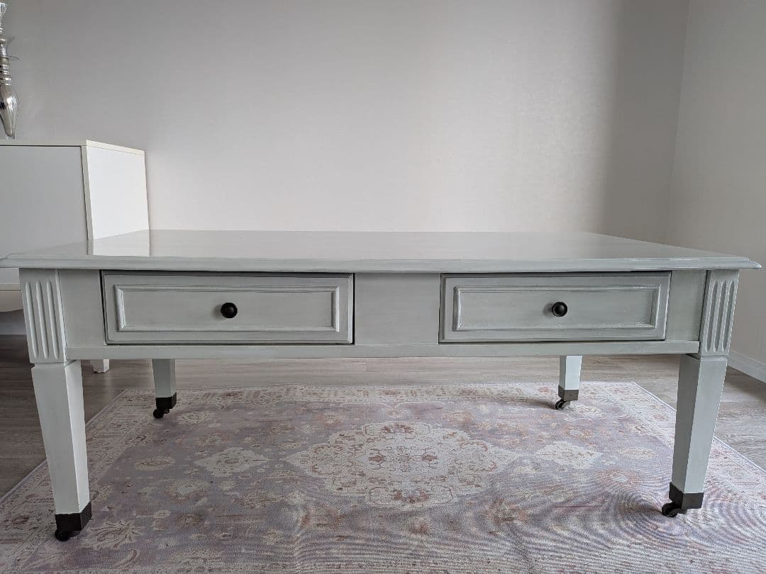 アンティーク風 木製 センターテーブル 引き出し付き