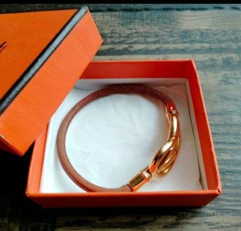 ★HERMES エルメス アタメ レザーブレスレット ゴールド