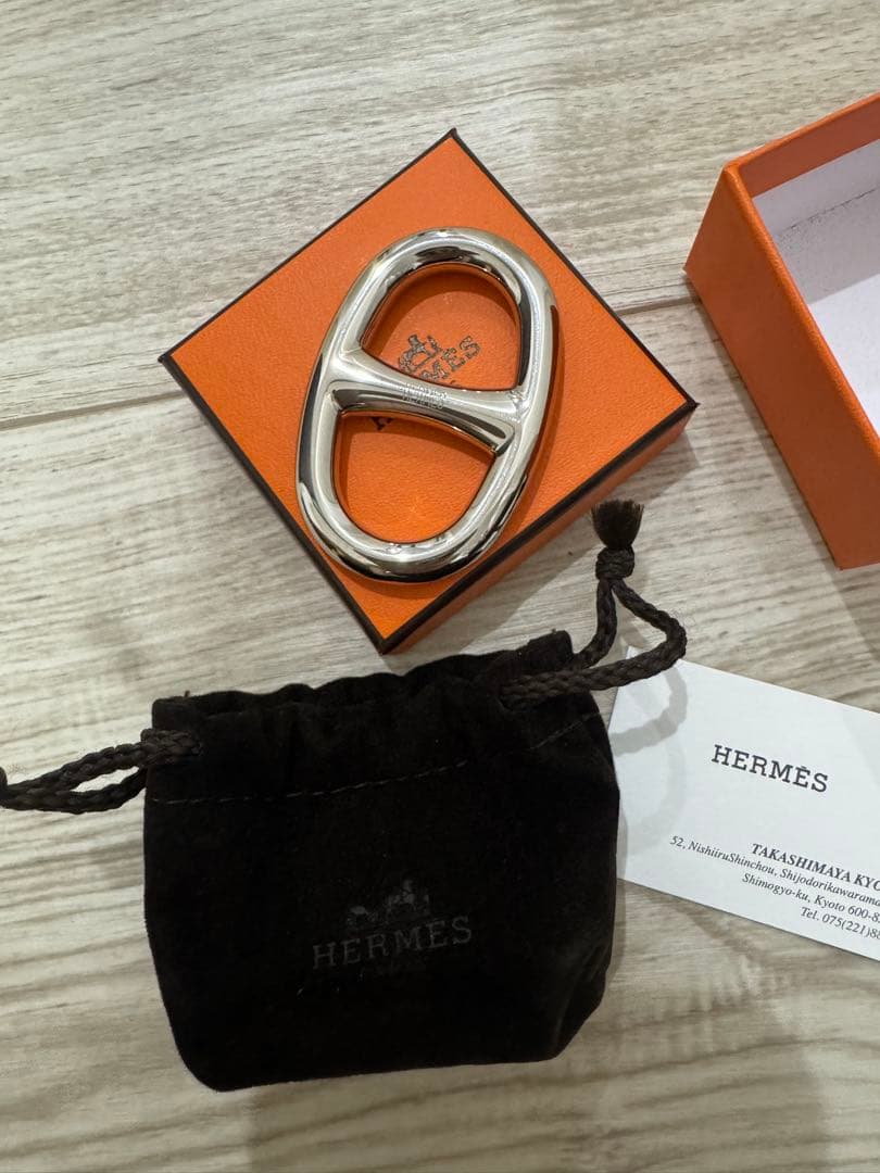 【新品未使用】　エルメス　スカーフリング　シェーヌダンクル　シルバー　本革紐つき