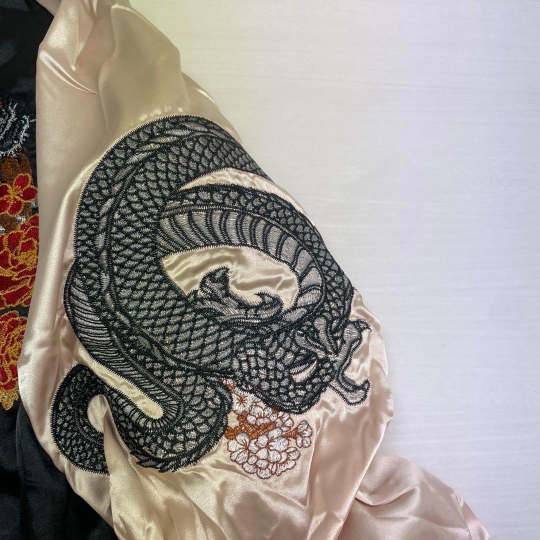スカジャン　ジャケット　龍　刺繍　ユニセックス　ブラック　桜　Y2K 和柄