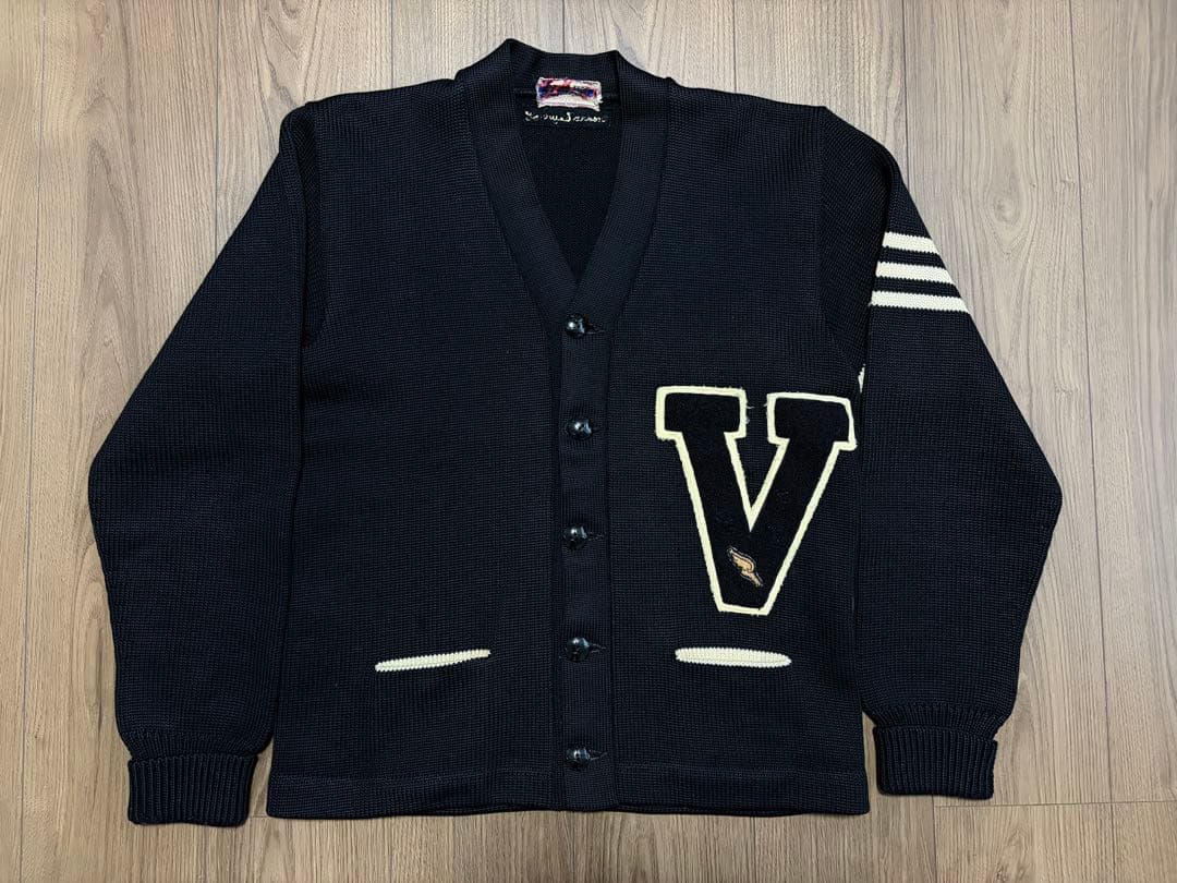 希少ブラック 1950s Dehenヴィンテージ レタードカーディガンワッペン付