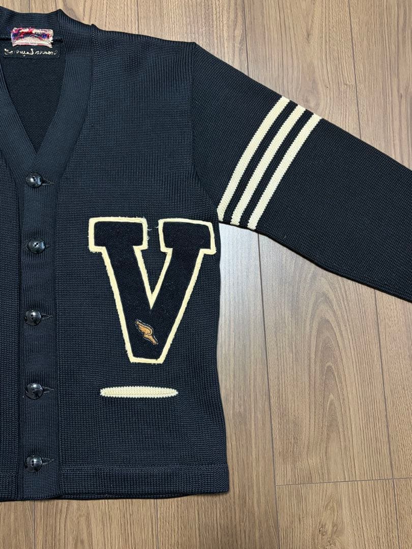 希少ブラック 1950s Dehenヴィンテージ レタードカーディガンワッペン付