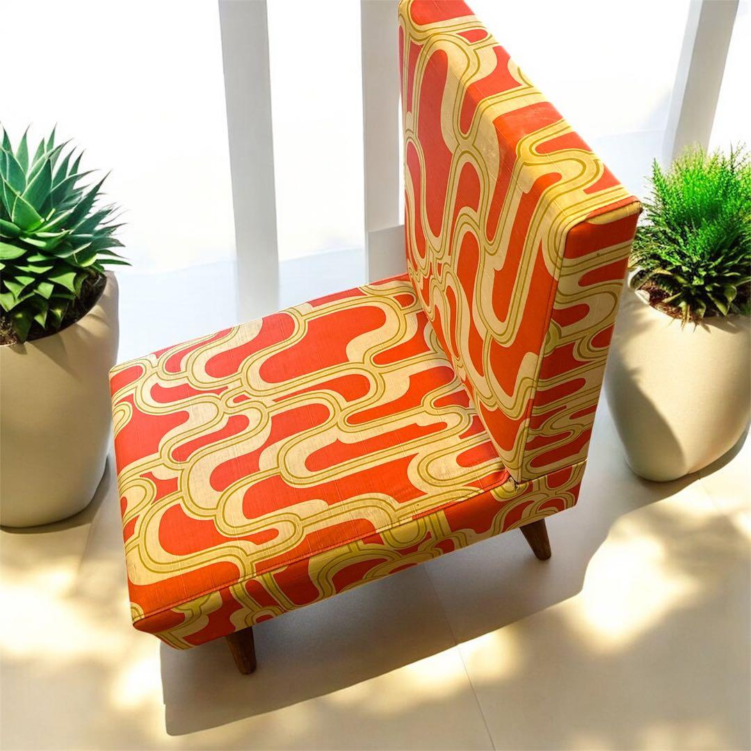 アンティーク1人掛けソファ オレンジとクリーム オシャレ1人用椅子